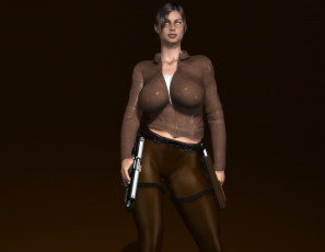 Картинка 3д+графика люди+ people девушка оружие взгляд фон