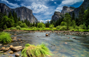 Картинка природа реки озера скалы облака лес деревья небо national park yosemite озеро sierra nevada горы