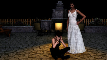 Картинка 3д+графика люди+ people девушки ночь улица фон взгляд