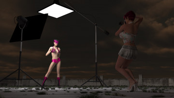 Картинка 3д+графика люди+ people вечер фотоаппарат фон взгляд девушки улица