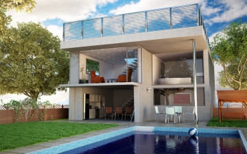 Картинка 3д+графика архитектура+ architecture бассейн вила трава