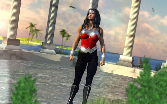 Обои картинки фото 3д графика, фантазия , fantasy, девушка, супермен, фон, взгляд