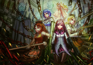 Картинка аниме mahou+shoujo+madoka+magika edenfox арт девушки оружие ultimate madoka tomoe mami miki sayaka sakura kyouko kaname akemi homura mahou shoujo magica девочка-волшебница мадока