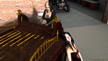 обоя 3д графика, фантазия , fantasy, взгляд, девушки, фон