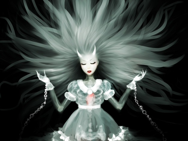 Обои картинки фото аниме, животные,  существа, фон, девушка, арт, волосы