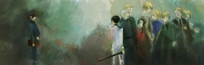 Обои картинки фото аниме, hetalia,  axis powers, грусть, парни, рисунок, арт