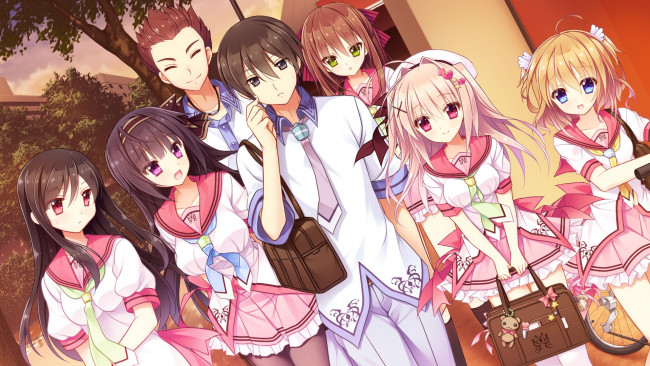 Обои картинки фото toki mountain tsumugu yakusoku, аниме, девушки, взгляд, фон