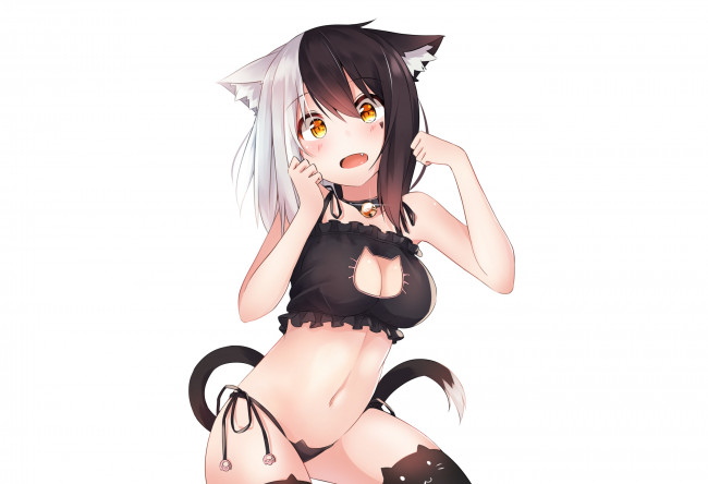 Обои картинки фото original, аниме, животные,  существа, девушка, взгляд, фон