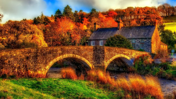 Картинка города -+мосты каменный мост дом река