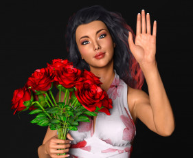 Картинка 3д+графика люди+ people девушка взгляд фон