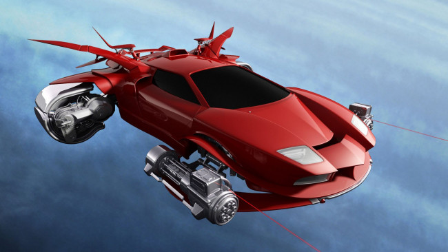 Обои картинки фото 3д графика, моделирование , modeling, тюнинг, полет, небо, машина