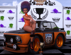 Картинка 3д+графика люди-авто мото+ people-+car+ +moto девушка фон взгляд кубок автомобиль