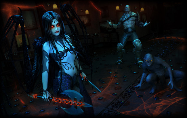 Обои картинки фото 3д графика, фантазия , fantasy, девушка, фон, взгляд, крылья, существа