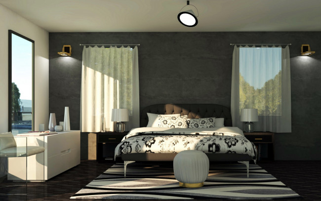 Обои картинки фото интерьер, спальня, зеркало, кровать