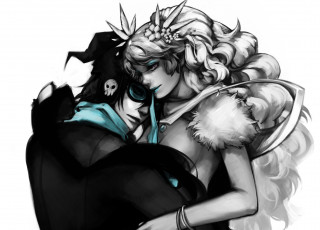 Картинка аниме *unknown+ другое череп очки объятия парень девушка цветы