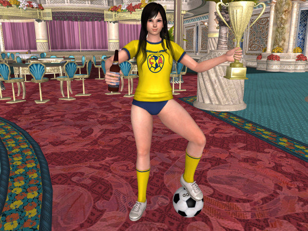 Обои картинки фото 3д графика, anime , аниме, радость, девушка, мяч, победа, кубок