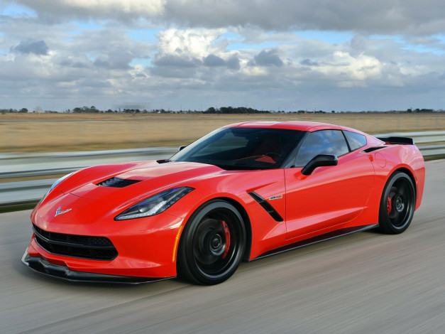 Обои картинки фото автомобили, corvette, hennessey, красный, 2014, stingray, hpe700, twin, turbo, c7