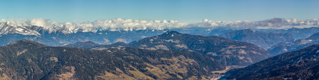 Обои картинки фото природа, горы, облака, пейзаж, деревья, небо