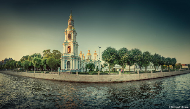 Обои картинки фото авт,  александр берган, города, санкт-петербург,  петергоф , россия, никольский, морской, собор, храм, канал, набережная