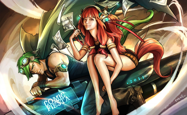 Обои картинки фото фэнтези, люди, девушка, парень, листы, очки, наушники