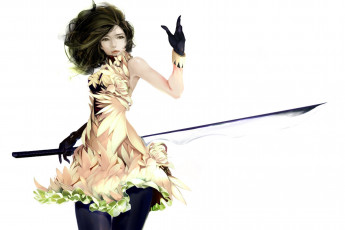 Картинка фэнтези девушки белый фон перчатки платье волосы взгляд девушка арт