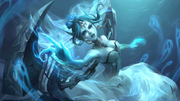 Картинка league+of+legends фэнтези существа artist tagme взгляд оружие синяя morgana девушка арт магия league of legends
