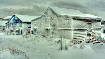 Картинка разное развалины +руины +металлолом небо зима дома поселок пурга буран снег