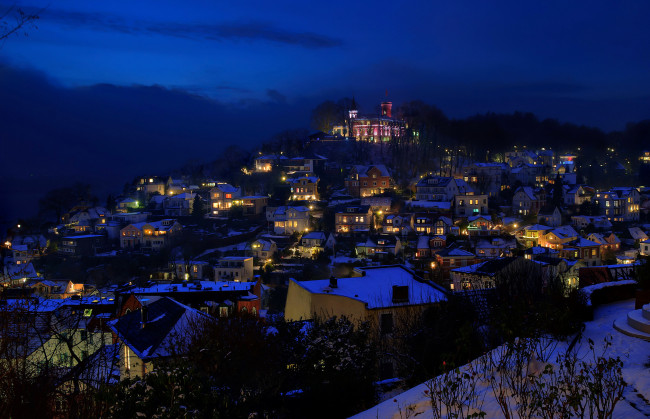 Обои картинки фото гамбург германия, города, гамбург , германия, гамбург, ночь, дома, панорама, огни