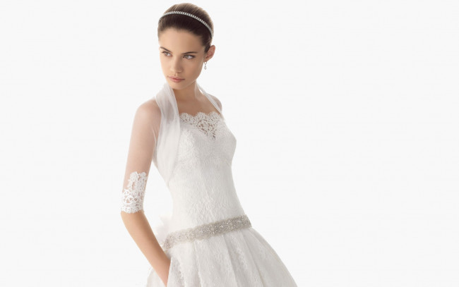 Обои картинки фото девушки, sara sampaio, платье, невеста, ободок, модель, сара, сампайо, кружево
