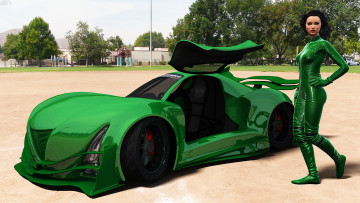 Картинка 3д+графика люди-авто мото+ people-+car+ +moto взгляд девушка автомобиль фон