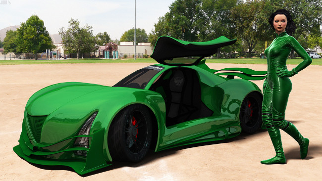 Обои картинки фото 3д графика, люди-авто, мото , people- car ,  moto, взгляд, девушка, автомобиль, фон