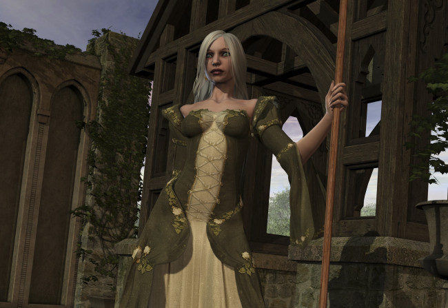 Обои картинки фото 3д графика, фантазия , fantasy, фон, взгляд, девушка