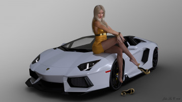 Картинка 3д+графика люди-авто мото+ people-+car+ +moto фон взгляд девушка