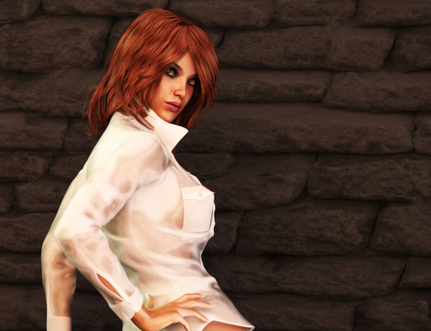Обои картинки фото 3д графика, люди , people, взгляд, девушка, фон
