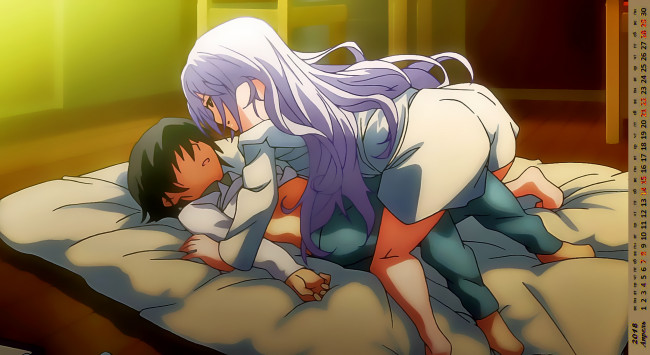 Обои картинки фото календари, аниме, девушка, парень, ласка