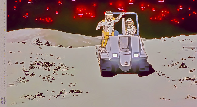 Обои картинки фото календари, аниме, луноход, планета, космонавт