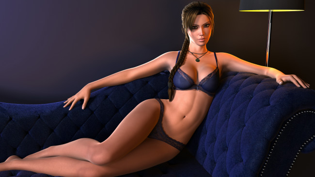 Обои картинки фото 3д графика, люди , people, бельё, диван, фон, девушка