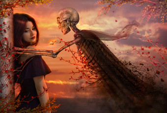 Картинка разное компьютерный+дизайн девушка фон скелет