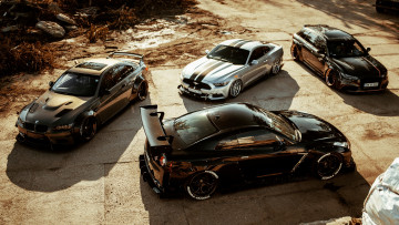 Картинка автомобили разные+вместе mustang bmw