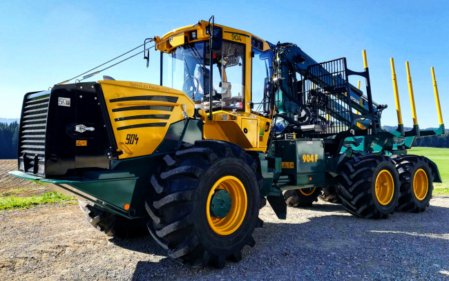 Обои картинки фото техника, тракторы, hsm, 904f, kombi, лесовоз, hdr, тягач, 2021, желтый, трактор, спецтехника