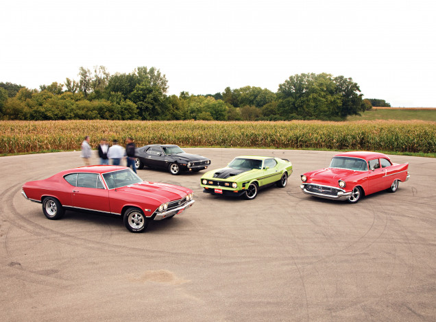 Обои картинки фото автомобили, разные, вместе, american, muscle, cars, engine, hp, usa