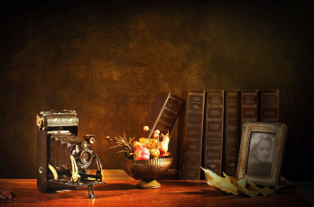 Картинка разное канцелярия книги фотоаппарат ретро портрет фрукты