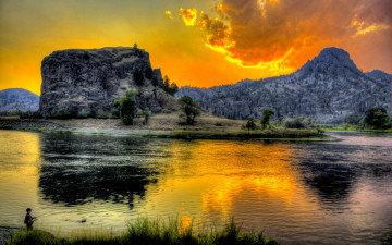 Картинка природа реки озера горы река лес тучи зарево