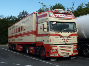 обоя автомобили, daf , выставка, улица, грузовик, контейнеровоз, тягач