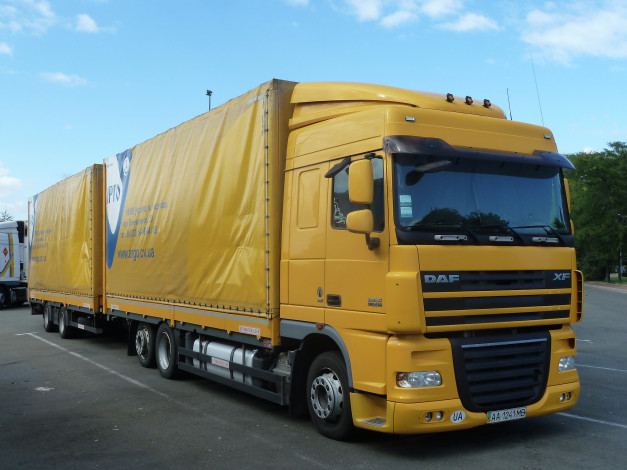 Обои картинки фото автомобили, daf , выставка, улица, контейнеровоз, тягач, грузовик