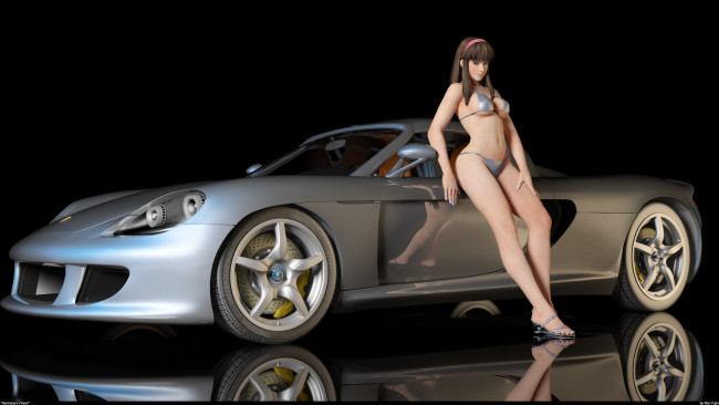 Обои картинки фото автомобили, 3d car&girl, автомобиль, девушка
