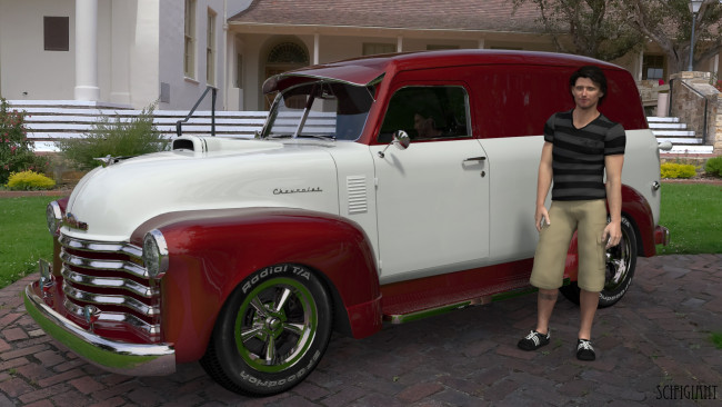 Обои картинки фото автомобили, 3д, мужчина, автомобиль