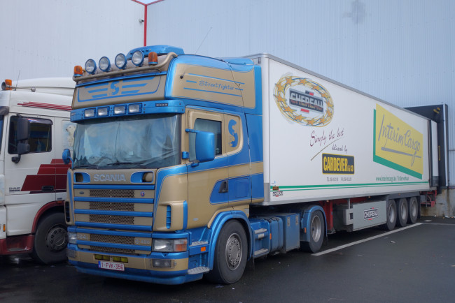 Обои картинки фото автомобили, scania , выставка, улица, контейнеровоз, тягач, грузовик