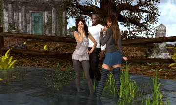 Картинка 3д+графика люди+ people взгляд мужчина фон девушки чулки вода