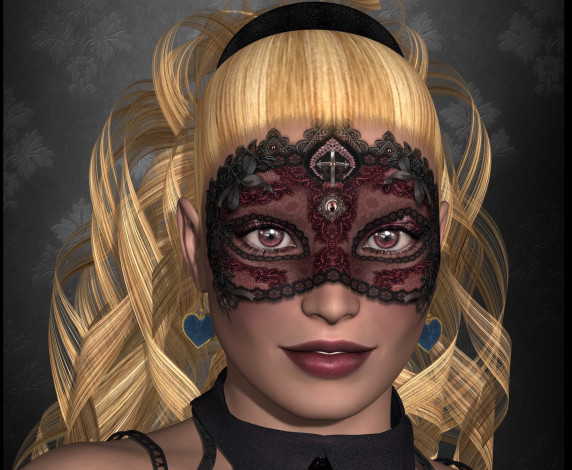 Обои картинки фото 3д графика, портрет , portraits, серги, девушка, взгляд, фон, блондинка, маска